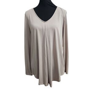 Soft Surroundings V Neck Tunic Top Shirt Medium Long Sleeve Beige